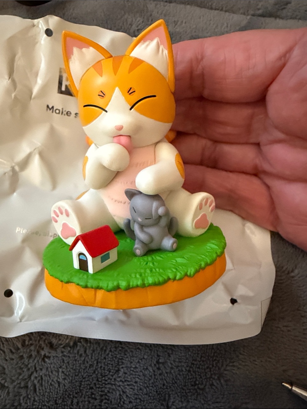 KAIJU NEGORA Calico Cat Collectible Figure - White/Orange/Black “ Grooming Time”